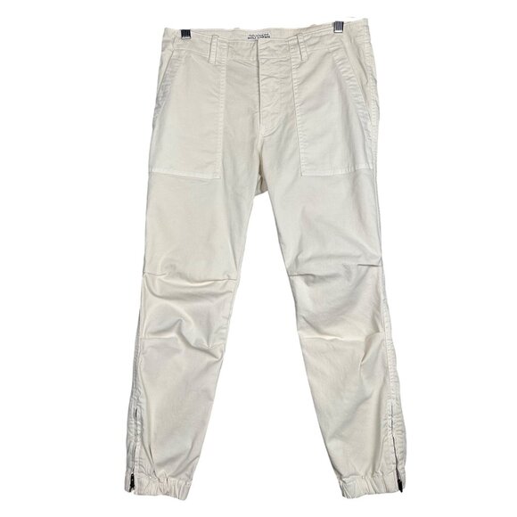Nili Lotan Cropped Military Jogger Pants Sz 4 FLAW READ Ivory Bone Stretch $345 - Picture 1 of 13